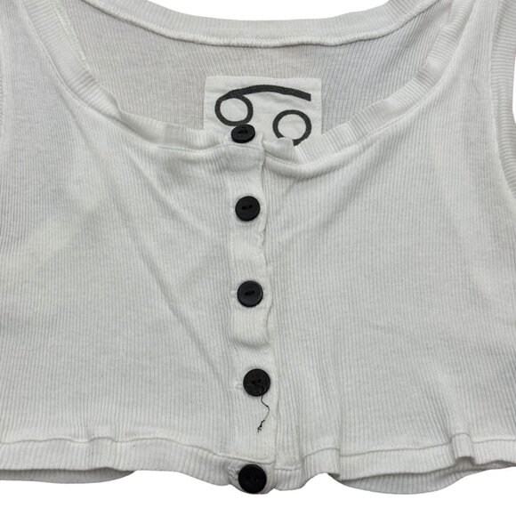Vintage 69 White Ribbed Cotton Cropped Tank Top Y2K - Picture 4 of 6